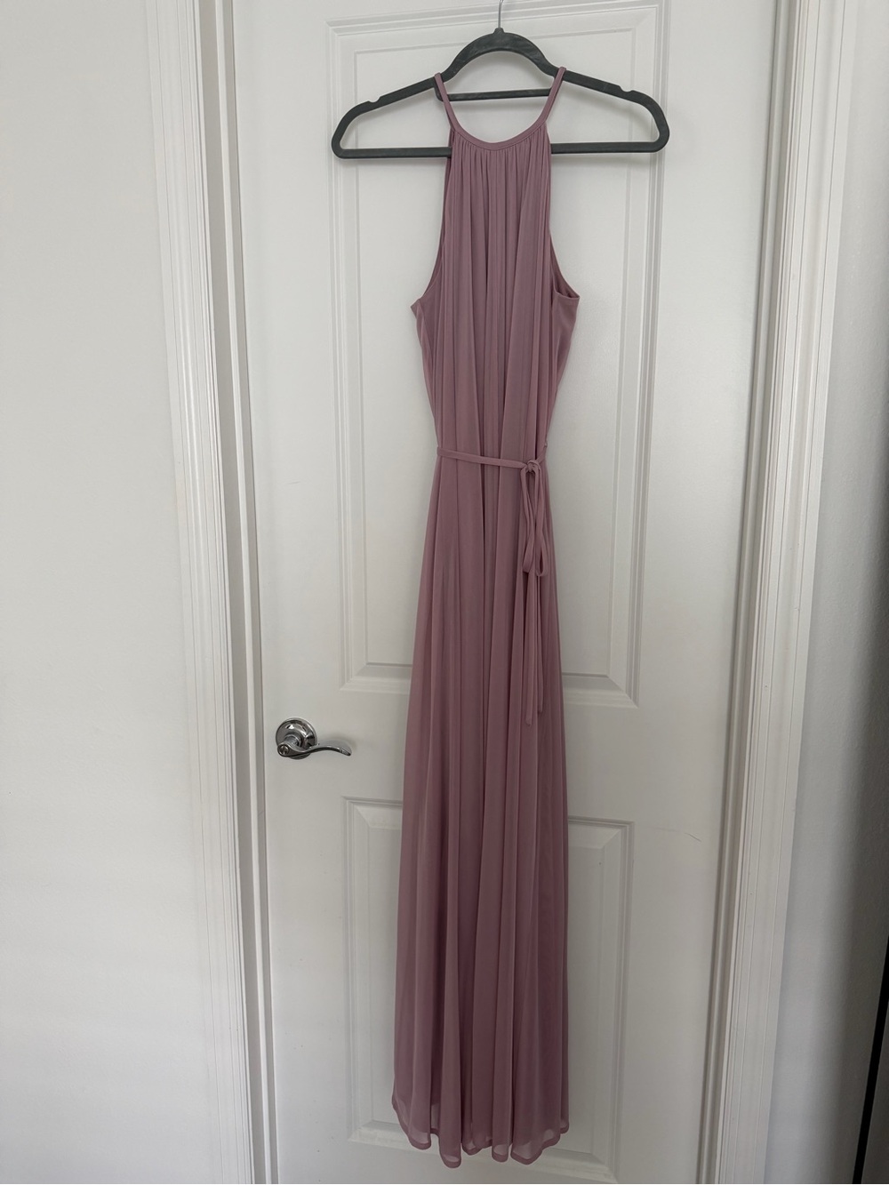 David’s Bridal Soft Mesh Halter Bridesmaid Dress in Dusty Rose